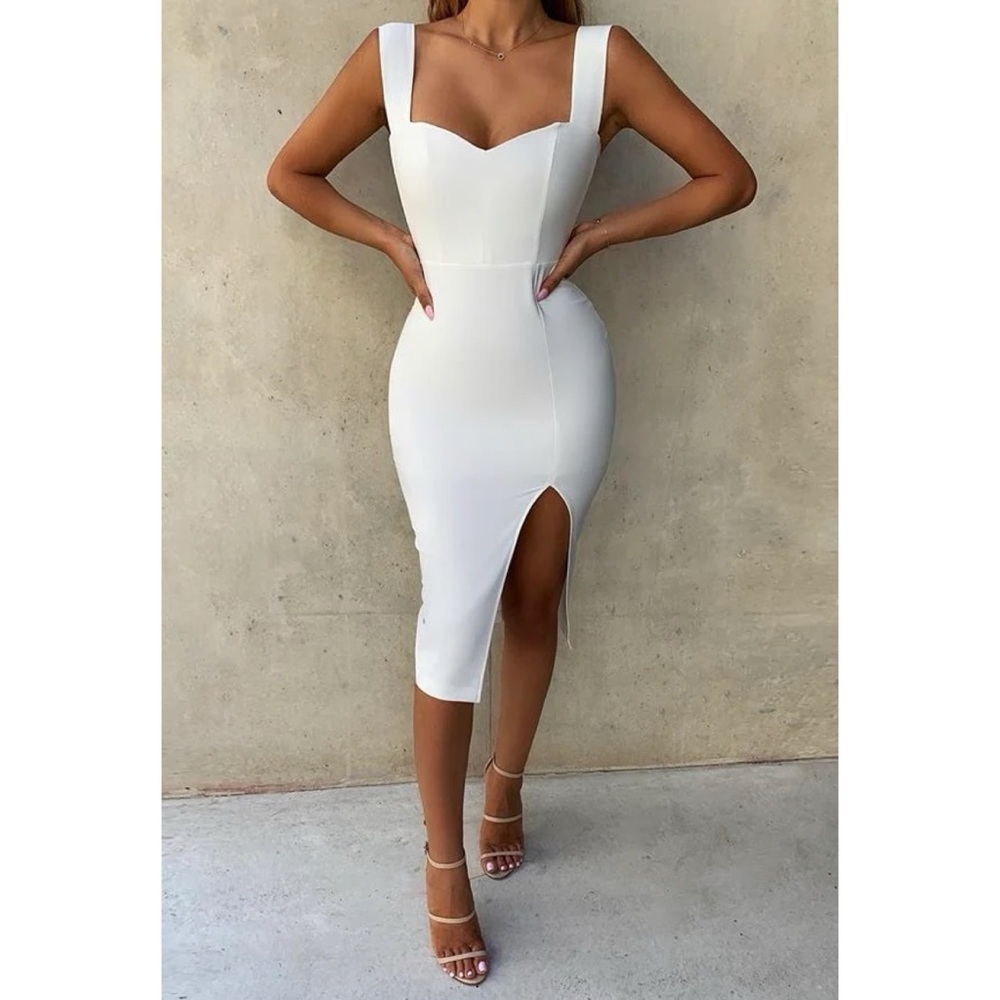 Nookie Midi Dress White Fitted Bodycon XS